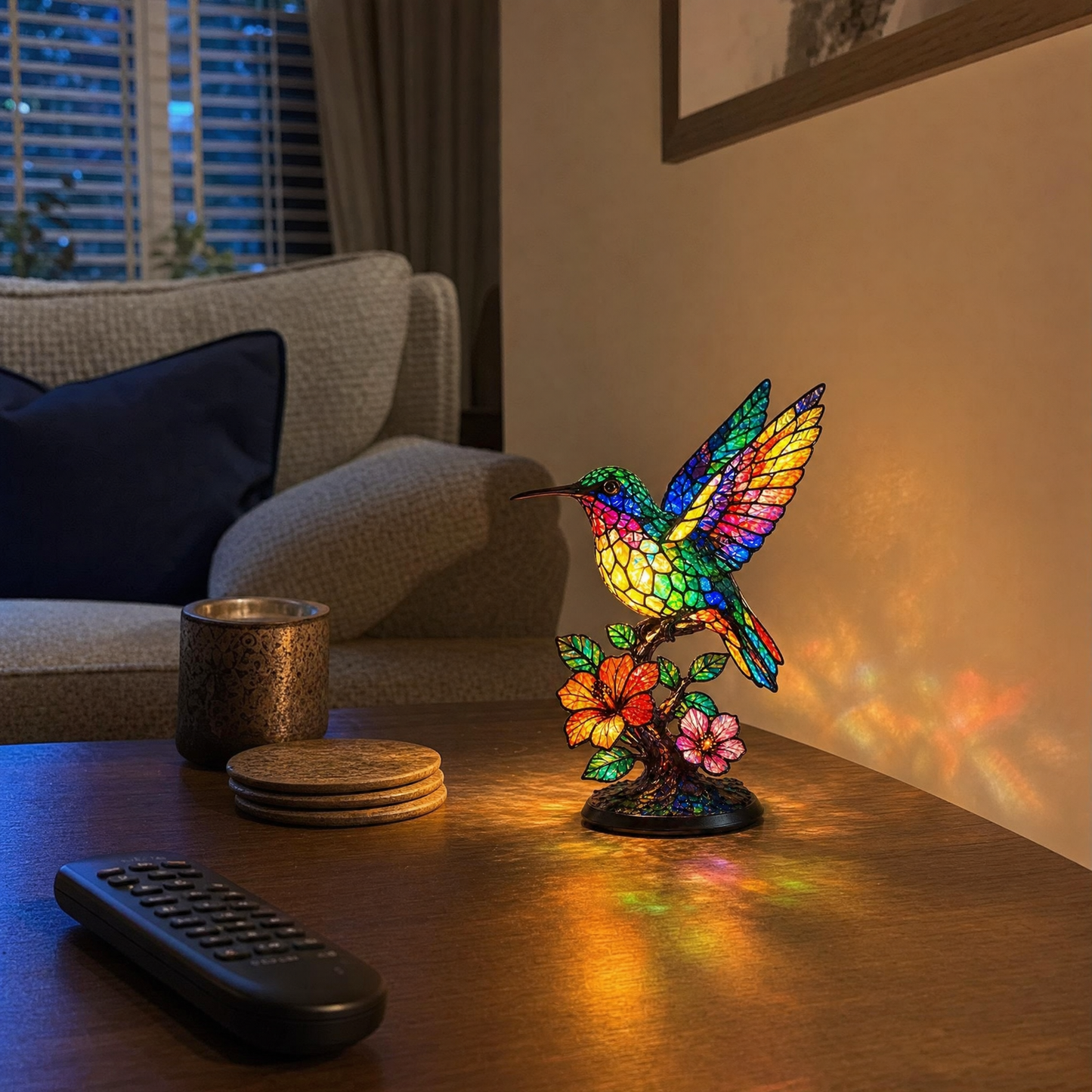 ✨ Creative Hummingbird LED Night Light, Home Cartoon Animal Resin Figurine, Cute Decorative Lamp for Kids' Room & Living Area, Table Bedside Lamp, USB Powered Lamp
