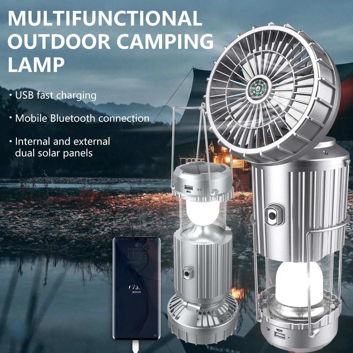 🔥Last day 75% off🔥5-In-1 Portable LED Camping Lantern With Fan