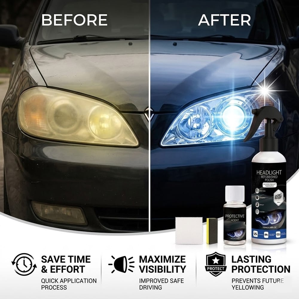 Automotive Headlamp Restoration Fluid-- Restore Foggy Yellow Headlights In 5 Mins