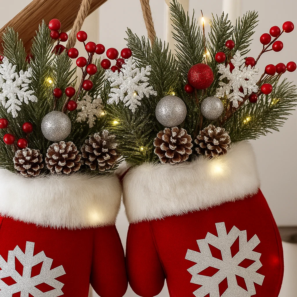 Handgemachter Weihnachtsfäustlingskranz 