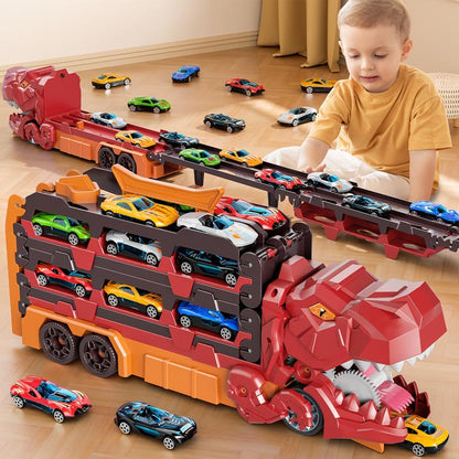 Dinosaur Transport Truck Toy Set with 12 Die-Cast Cars