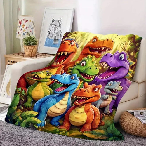 🦖Flannel blanket with HD digital print of adorable dinosaurs