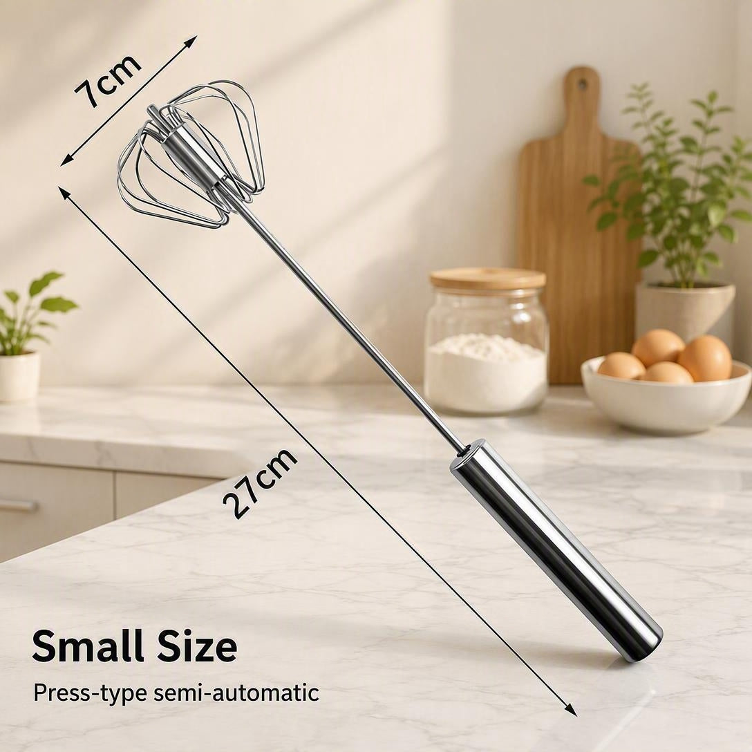 🥚 Stainless Steel Semi-Automatic Egg Whisk – Effortless Mixing for Baking & Cooking