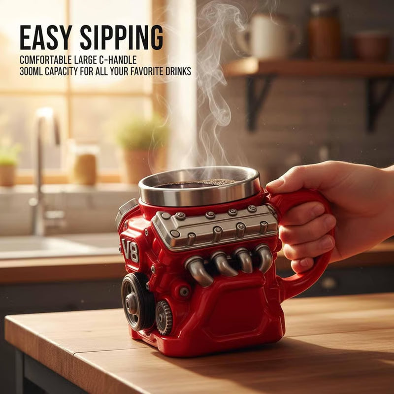 V6/V8 3D Engine Stainless Steel Mug — Rev Up Your Morning