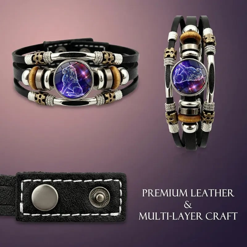 🌌 Wear Your Destiny-Zodiac Guardian | Glow-in-the-Dark Leather Bracelet