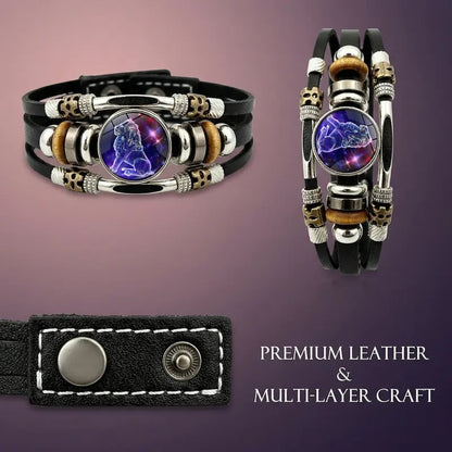 🌌 Wear Your Destiny-Zodiac Guardian | Glow-in-the-Dark Leather Bracelet