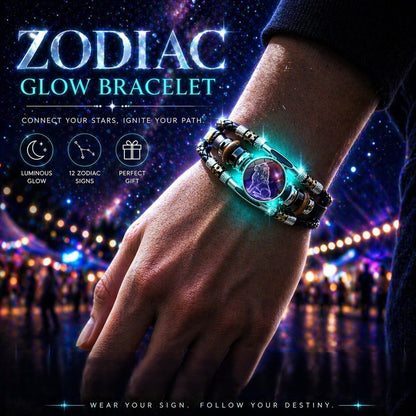 🌌 Wear Your Destiny-Zodiac Guardian | Glow-in-the-Dark Leather Bracelet