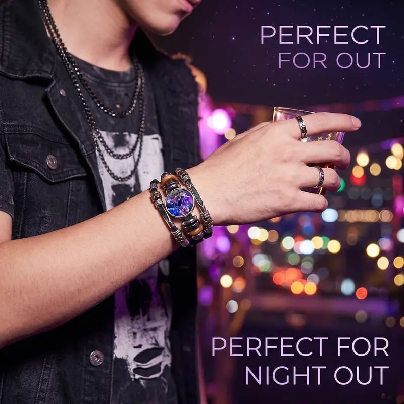 🌌 Wear Your Destiny-Zodiac Guardian | Glow-in-the-Dark Leather Bracelet