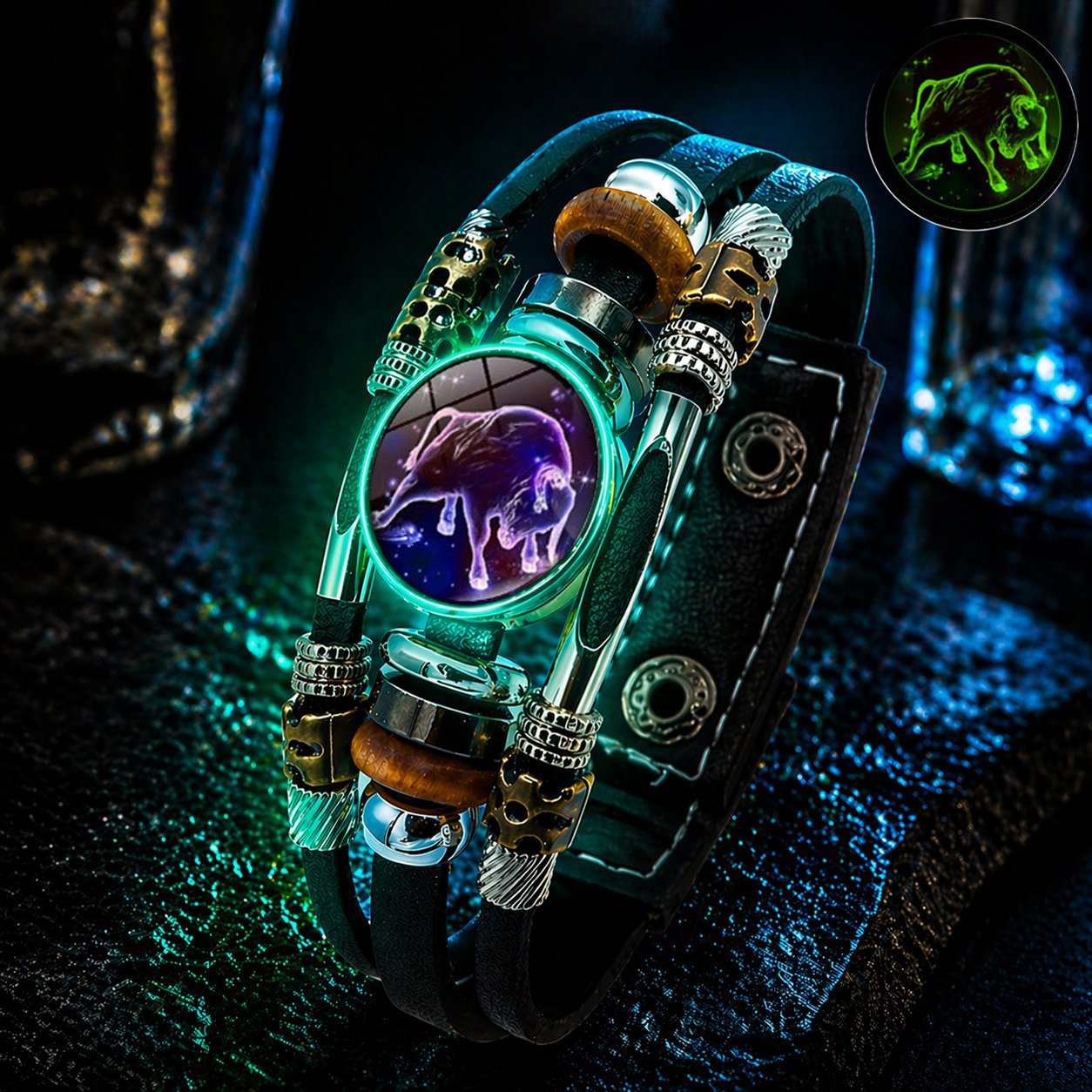 🌌 Wear Your Destiny-Zodiac Guardian | Glow-in-the-Dark Leather Bracelet