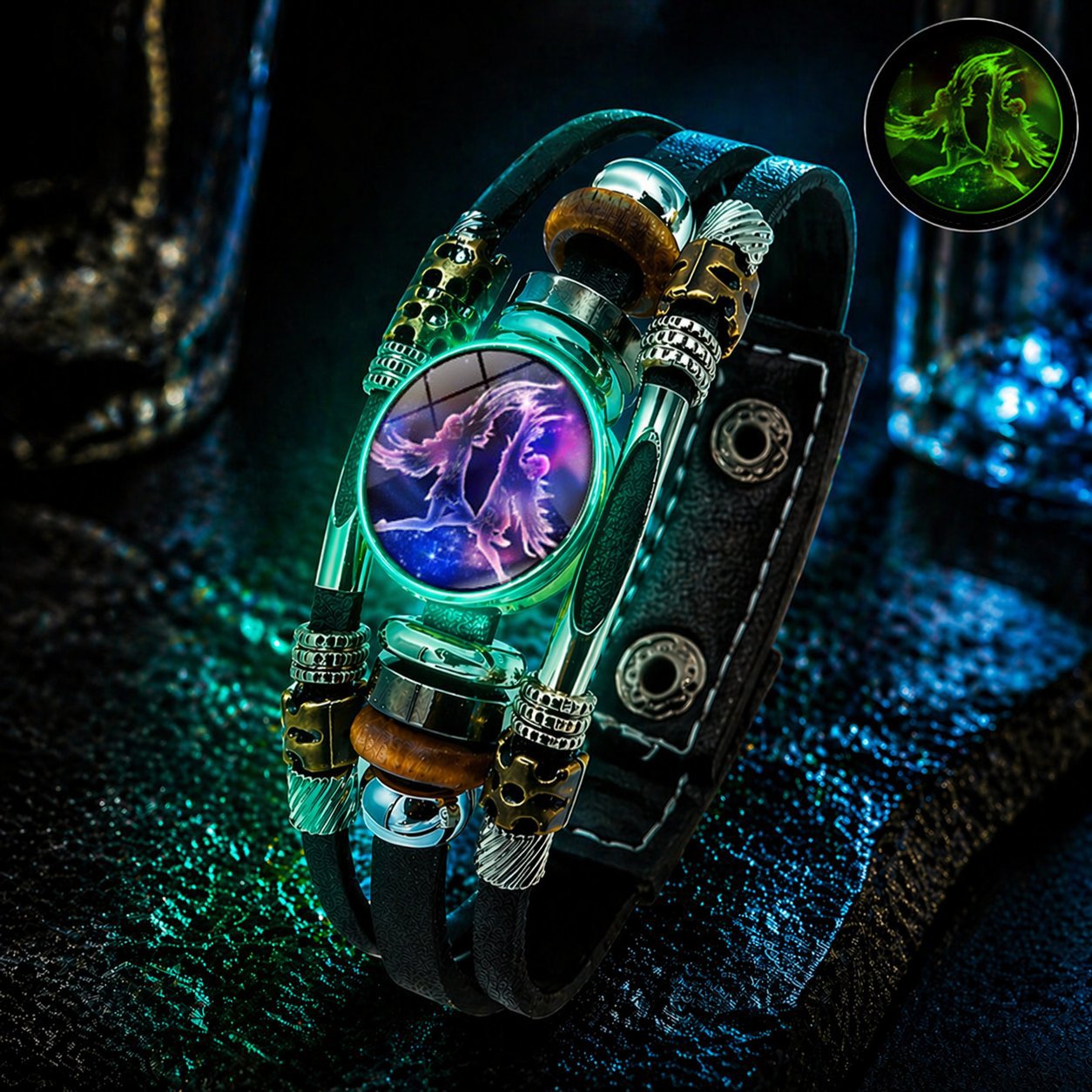 🌌 Wear Your Destiny-Zodiac Guardian | Glow-in-the-Dark Leather Bracelet