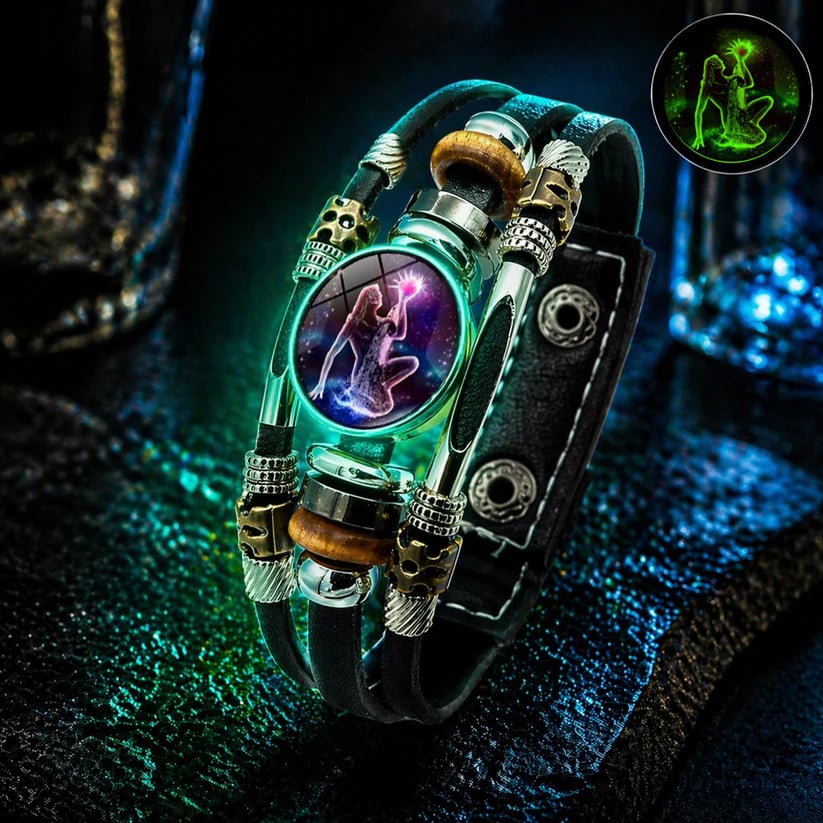 🌌 Wear Your Destiny-Zodiac Guardian | Glow-in-the-Dark Leather Bracelet