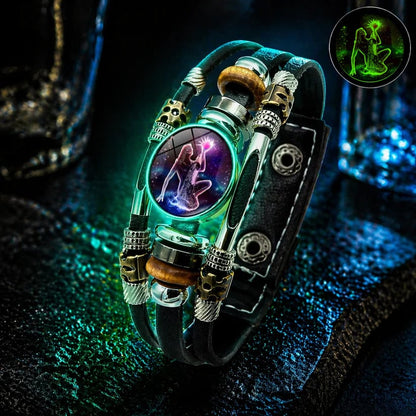 🌌 Wear Your Destiny-Zodiac Guardian | Glow-in-the-Dark Leather Bracelet