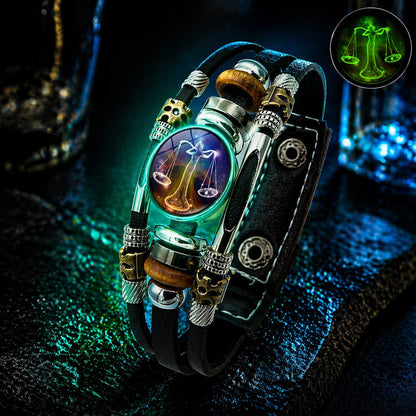 🌌 Wear Your Destiny-Zodiac Guardian | Glow-in-the-Dark Leather Bracelet