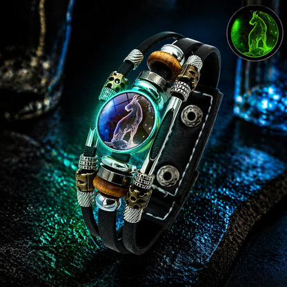 🌌 Wear Your Destiny-Zodiac Guardian | Glow-in-the-Dark Leather Bracelet