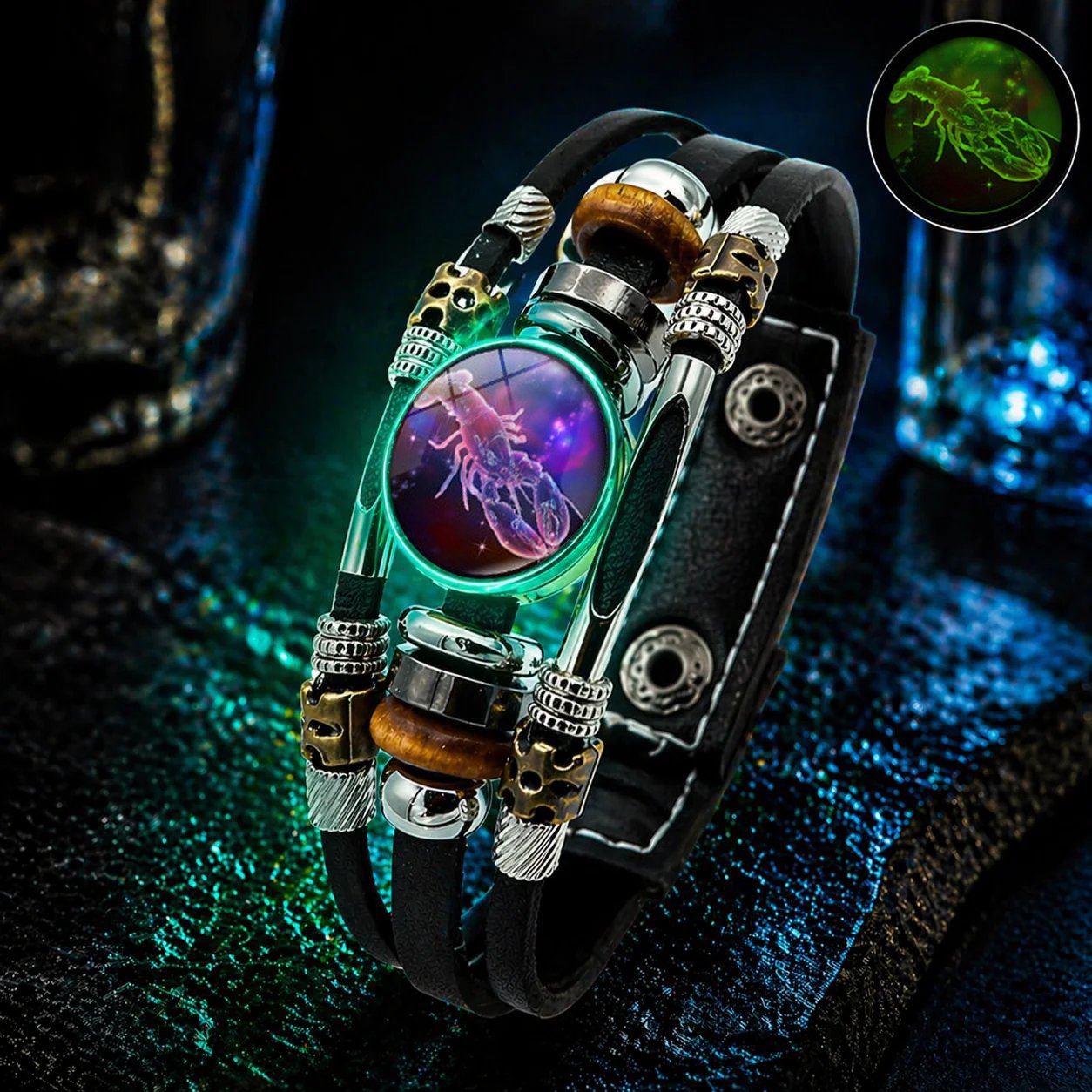 🌌 Wear Your Destiny-Zodiac Guardian | Glow-in-the-Dark Leather Bracelet