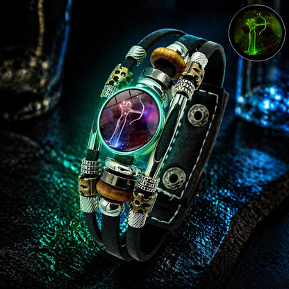 🌌 Wear Your Destiny-Zodiac Guardian | Glow-in-the-Dark Leather Bracelet
