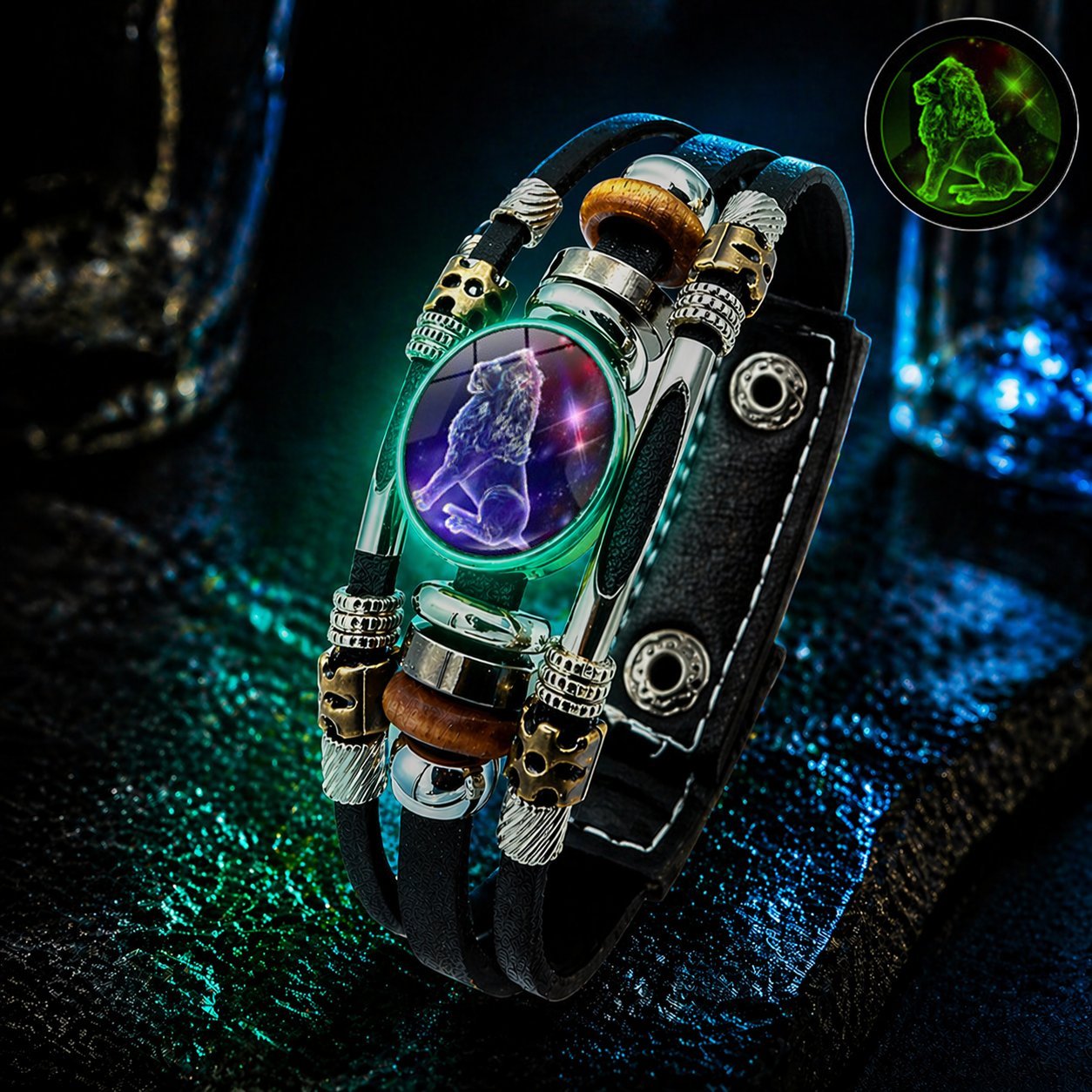 🌌 Wear Your Destiny-Zodiac Guardian | Glow-in-the-Dark Leather Bracelet