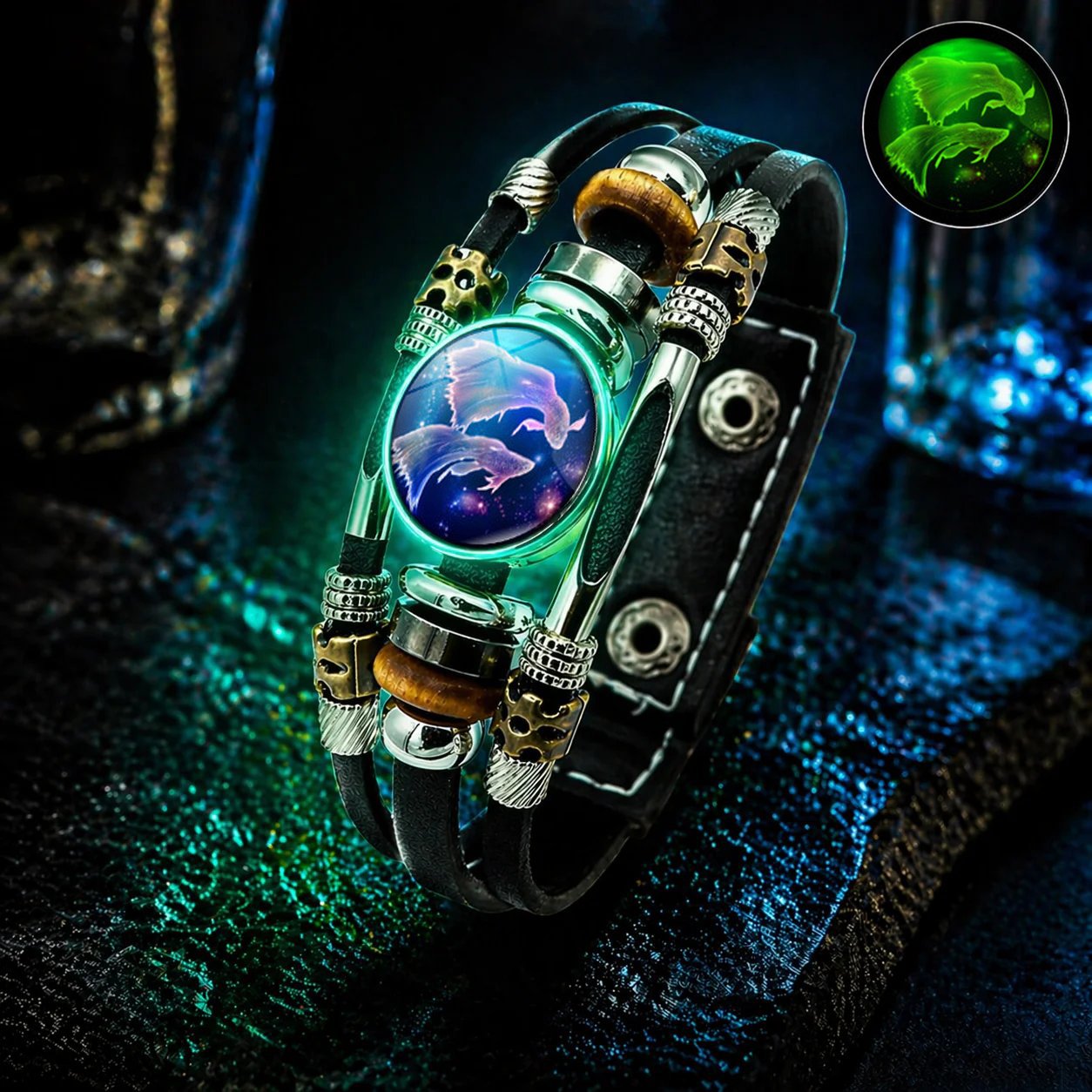 🌌 Wear Your Destiny-Zodiac Guardian | Glow-in-the-Dark Leather Bracelet