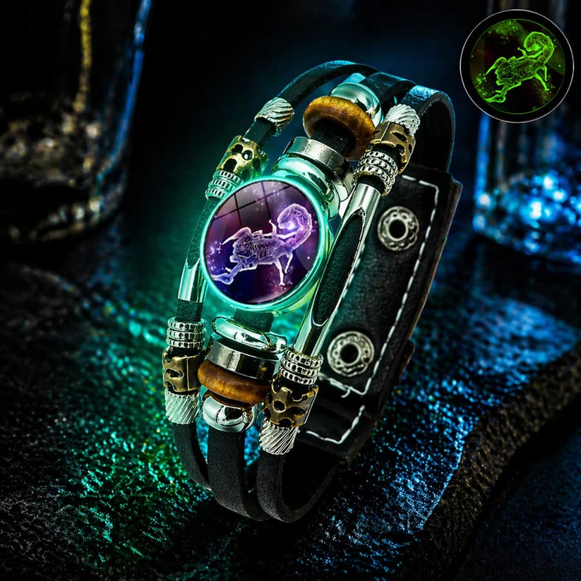 🌌 Wear Your Destiny-Zodiac Guardian | Glow-in-the-Dark Leather Bracelet