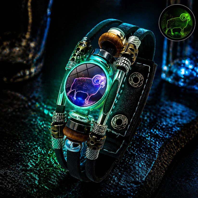 🌌 Wear Your Destiny-Zodiac Guardian | Glow-in-the-Dark Leather Bracelet