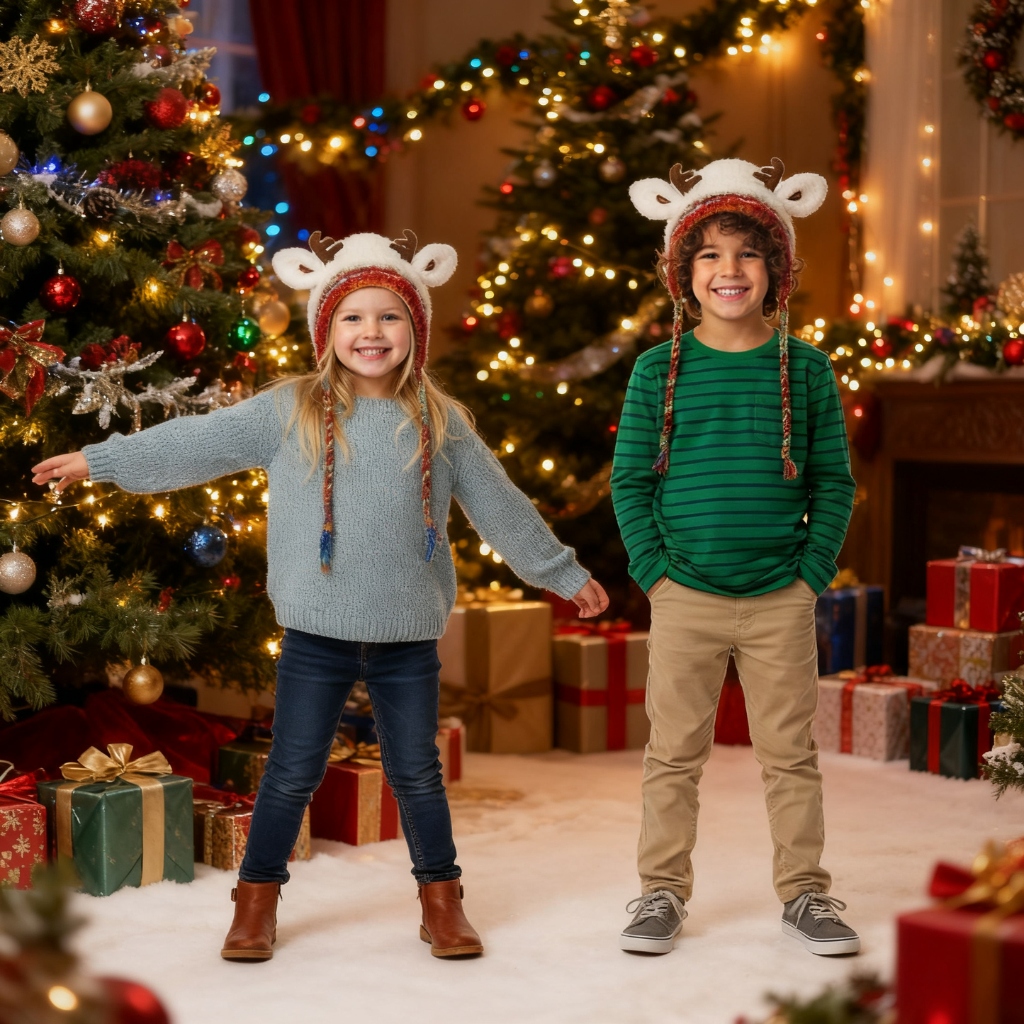 🎄🦌Handmade Knitted Christmas Antler Beanie🧶