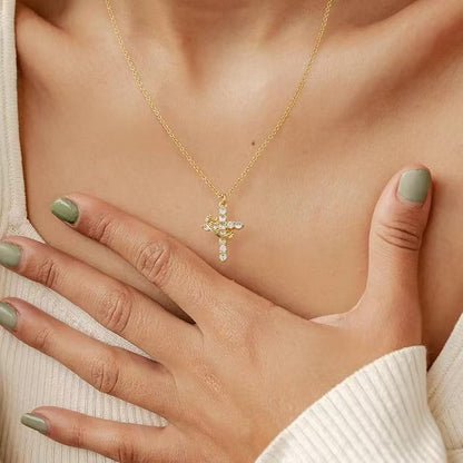 👑💎 Paved Cross Rotatable Crown Charm Necklace