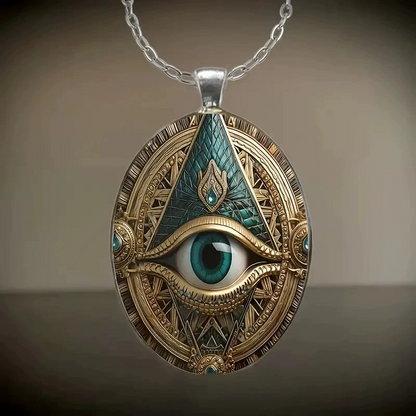 Vintage Mason Gothic Oval Evil Eye Pendant Necklace