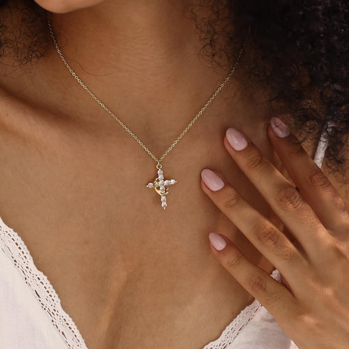 👑💎 Paved Cross Rotatable Crown Charm Necklace
