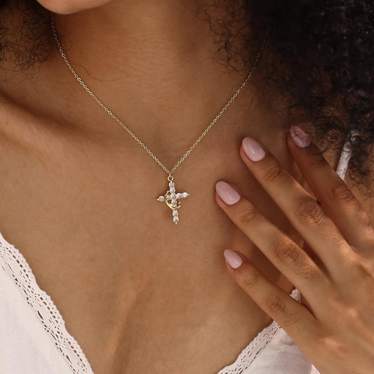 👑💎 Paved Cross Rotatable Crown Charm Necklace