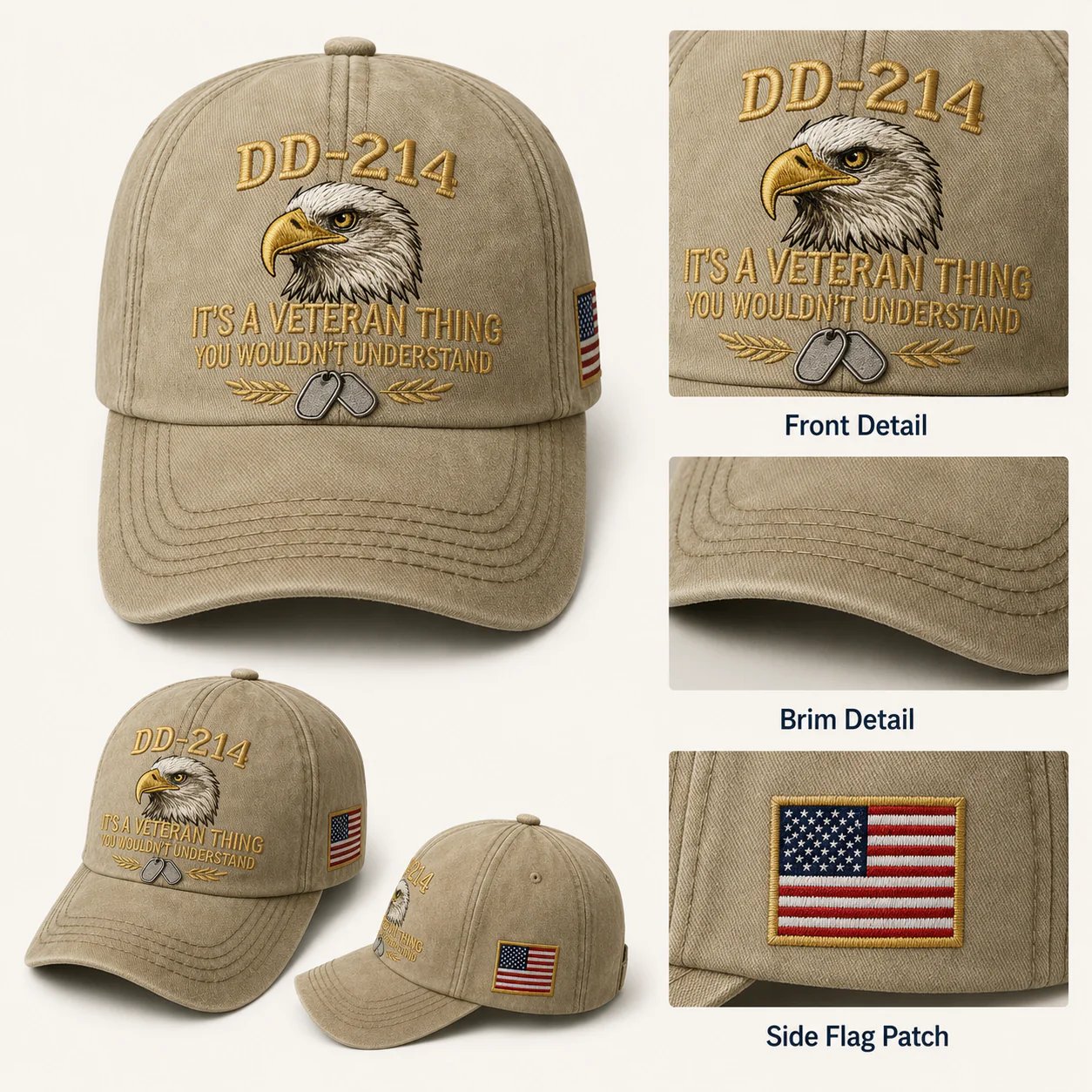🧢 DD-214 Veteran 3D Embroidered Cap - “IT'S A VETERAN THING YOU WOULDN'T UNDERSTAND”🎁 Free Honor Coin With Every Cap Purchase