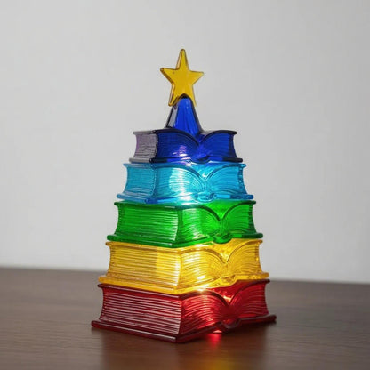 🌈Regenbogen-Buchlicht📚 – Gestapelter Weihnachtsbaum
