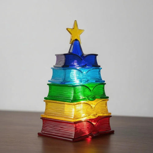 🌈Regenbogen-Buchlicht📚 – Gestapelter Weihnachtsbaum