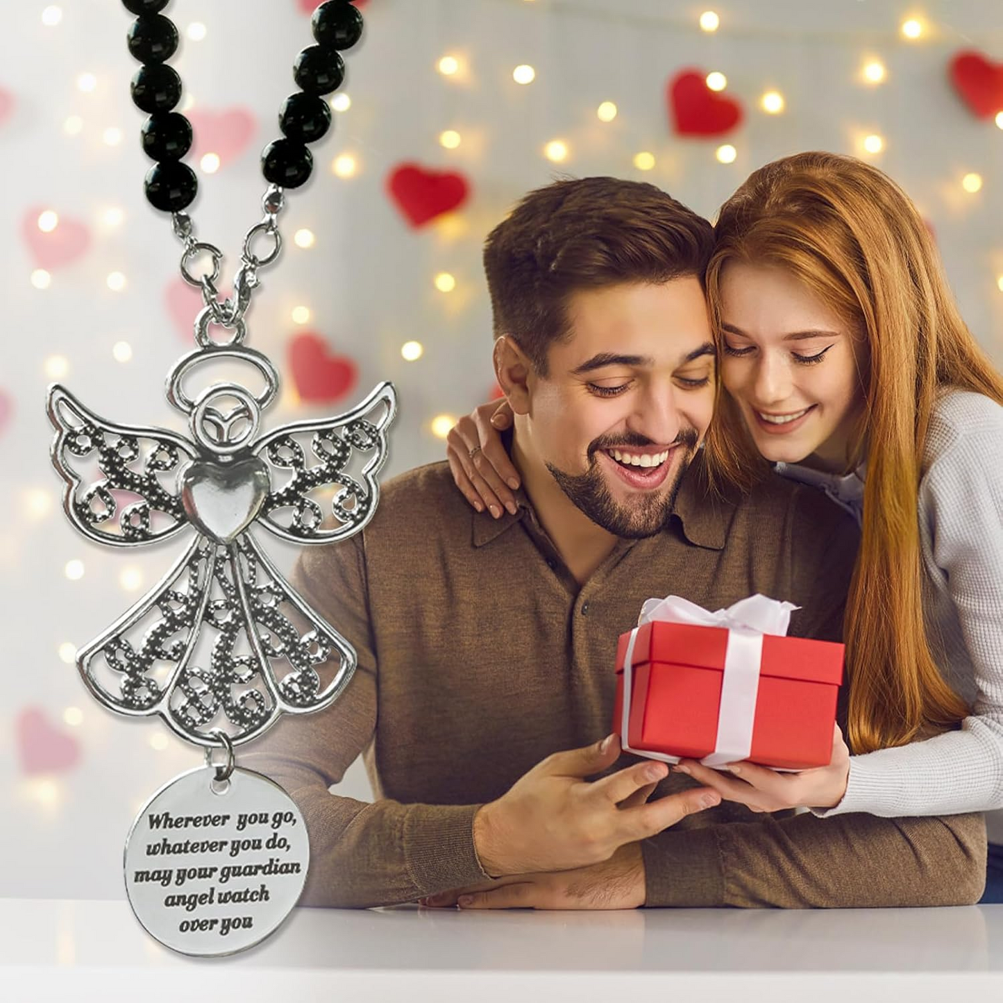 ✨Car Hanging Ornament ✝️ Guardian Angel Cross Compass Beaded Necklace – Christian Gift for Protection & Blessing
