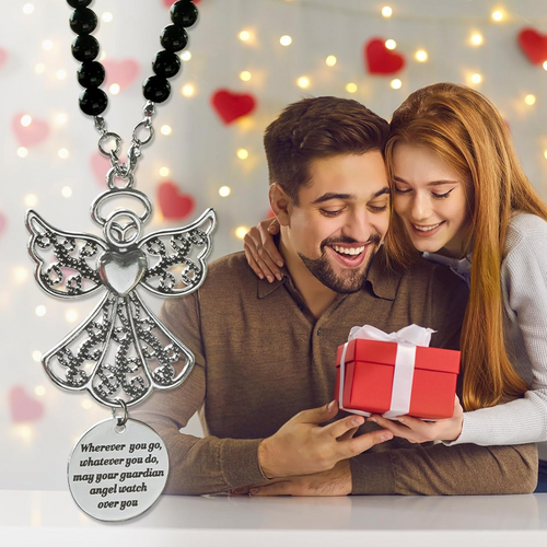 ✨Car Hanging Ornament ✝️ Guardian Angel Cross Compass Beaded Necklace – Christian Gift for Protection & Blessing
