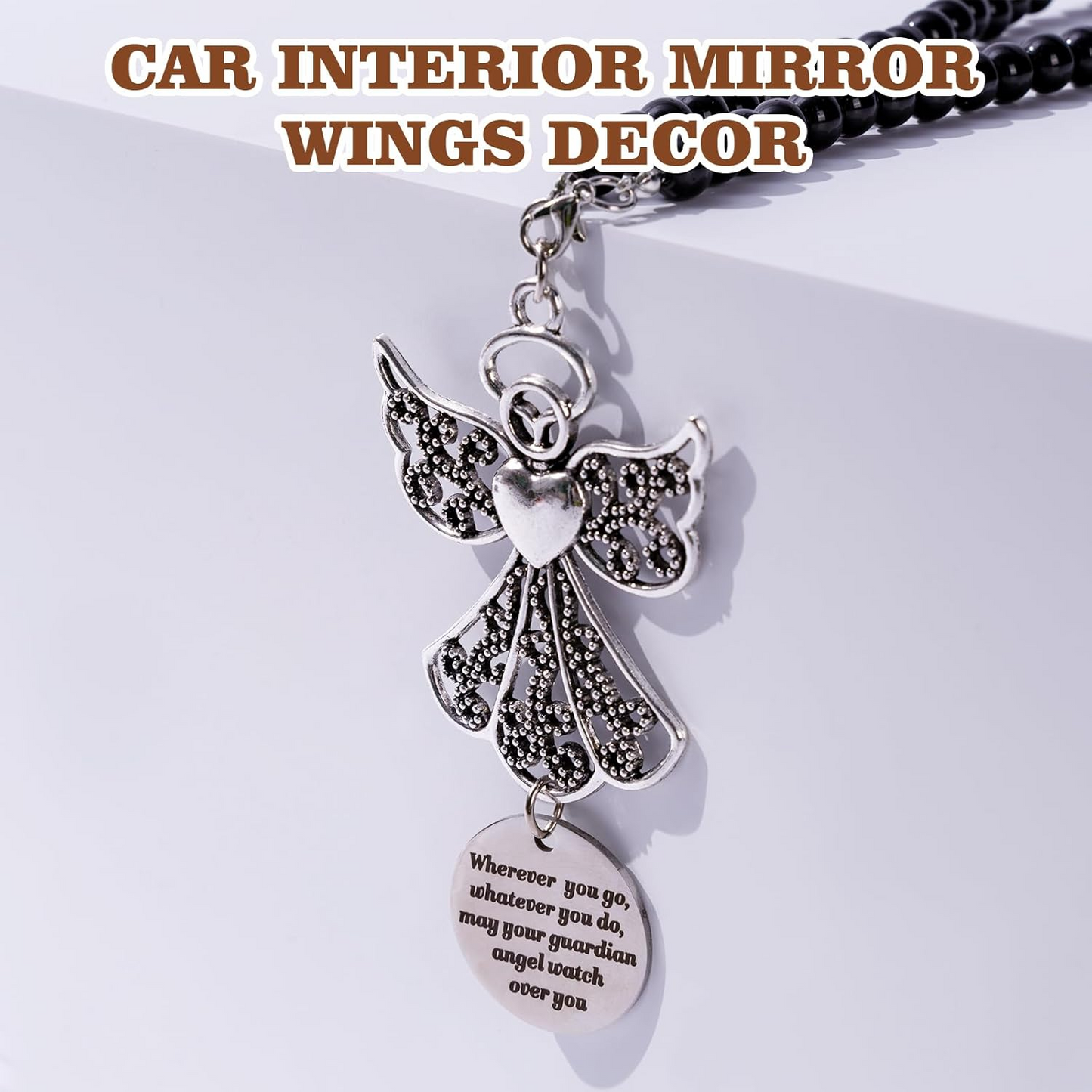 ✨Car Hanging Ornament ✝️ Guardian Angel Cross Compass Beaded Necklace – Christian Gift for Protection & Blessing