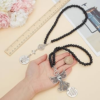 ✨Car Hanging Ornament ✝️ Guardian Angel Cross Compass Beaded Necklace – Christian Gift for Protection & Blessing
