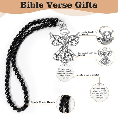✨Car Hanging Ornament ✝️ Guardian Angel Cross Compass Beaded Necklace – Christian Gift for Protection & Blessing