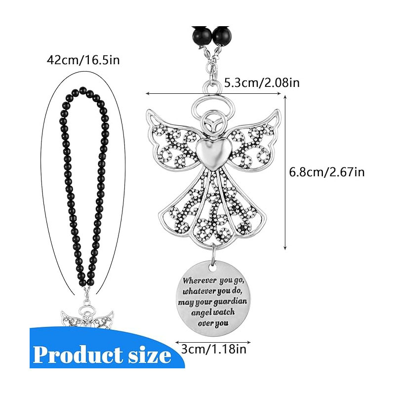 ✨Car Hanging Ornament ✝️ Guardian Angel Cross Compass Beaded Necklace – Christian Gift for Protection & Blessing