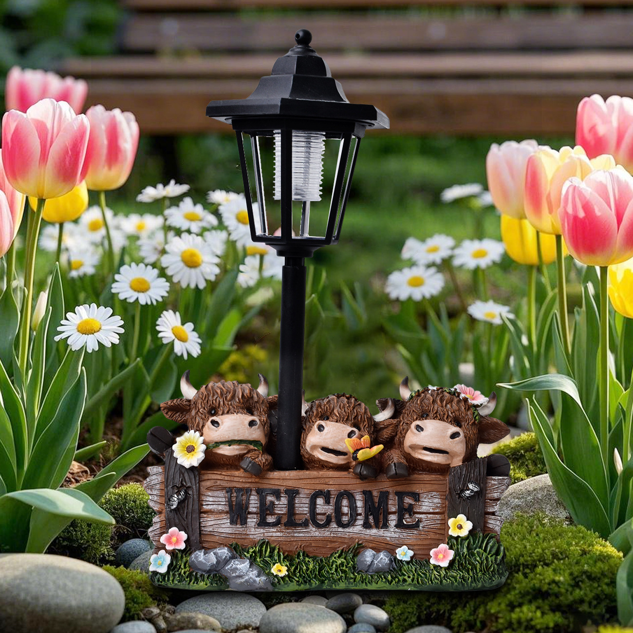 Solar-Powered Highland Cow Lamp for Yard & Garden Decor