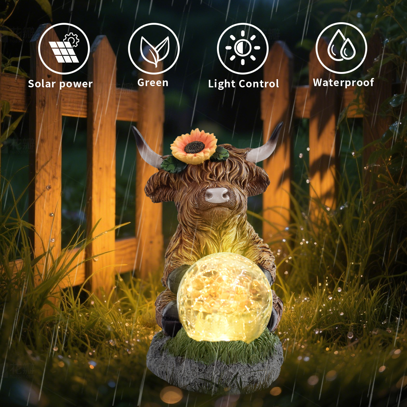 Solar-Powered Highland Cow Lamp for Yard & Garden Decor