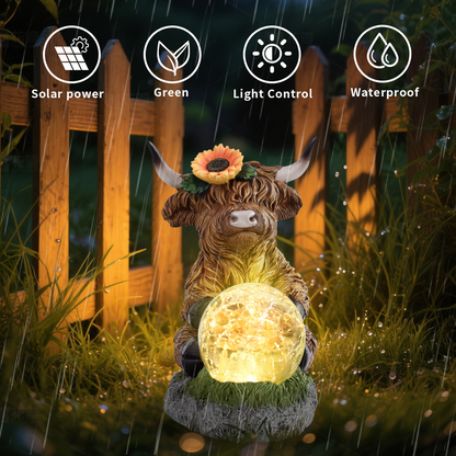 Solar-Powered Highland Cow Lamp for Yard & Garden Decor