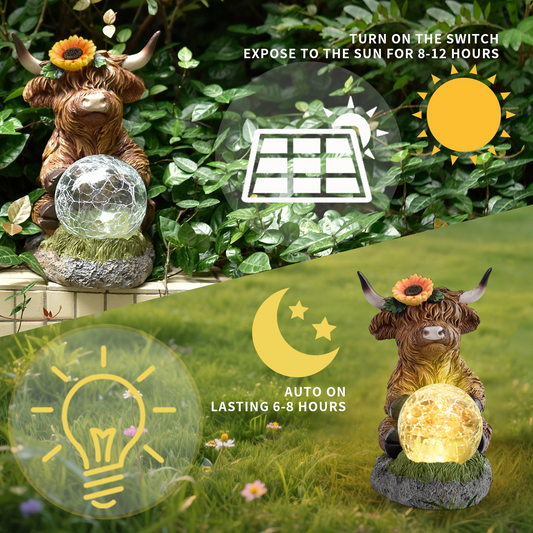 Solar-Powered Highland Cow Lamp for Yard & Garden Decor