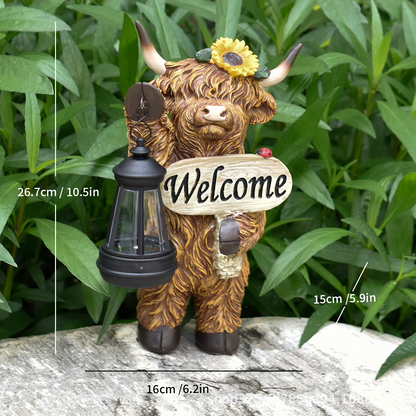 Solar-Powered Highland Cow Lamp for Yard & Garden Decor