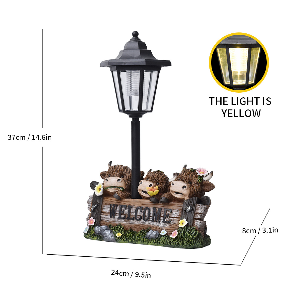 Solar-Powered Highland Cow Lamp for Yard & Garden Decor