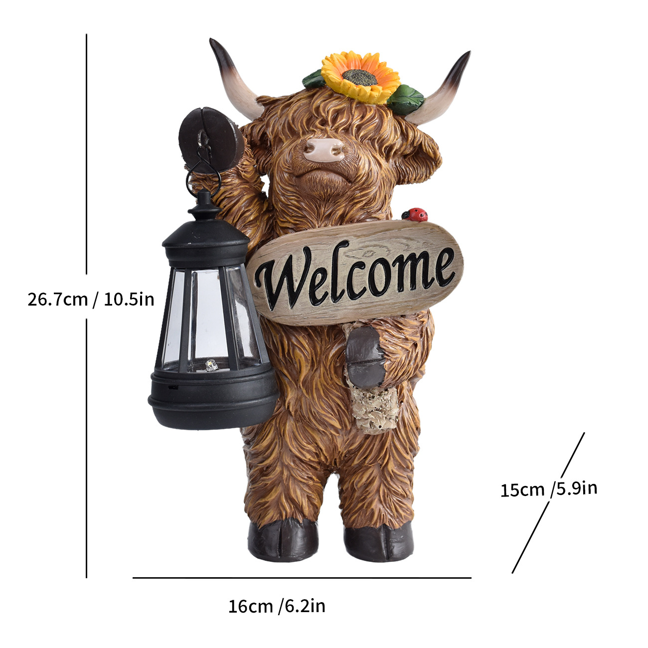Solar-Powered Highland Cow Lamp for Yard & Garden Decor