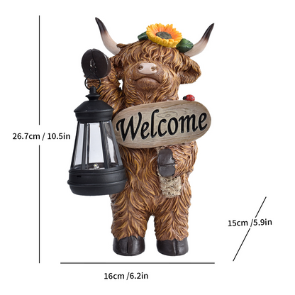 Solar-Powered Highland Cow Lamp for Yard & Garden Decor