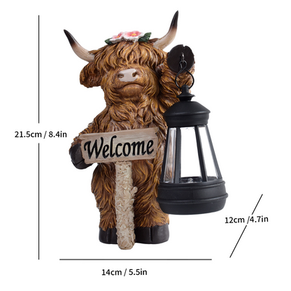 Solar-Powered Highland Cow Lamp for Yard & Garden Decor