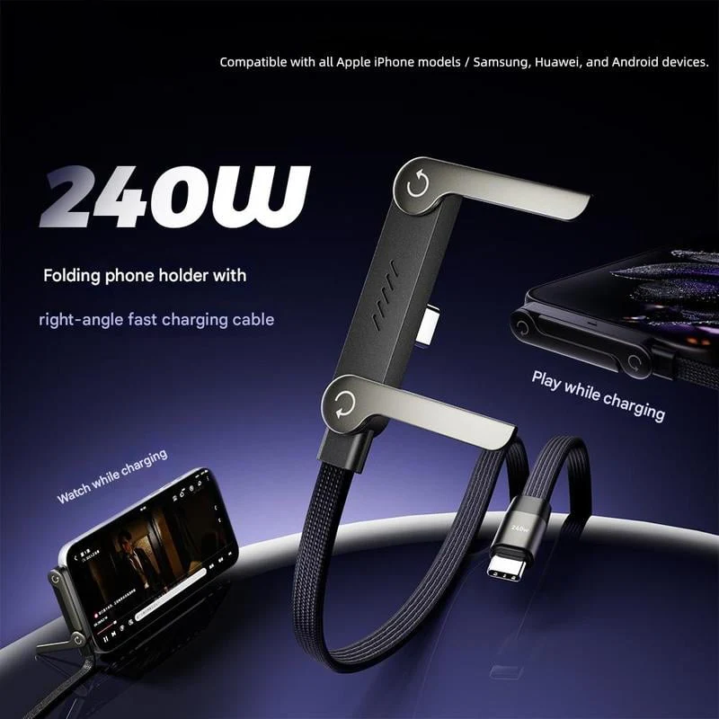 📲 2-in-1 Invisible Holder Charger Cable | MFi-Certified | 240W Fast Charging | Built-In Phone Stand