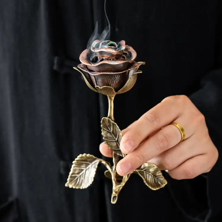 🌹 Vintage Antique Rose-Scented Incense Burner 🧘