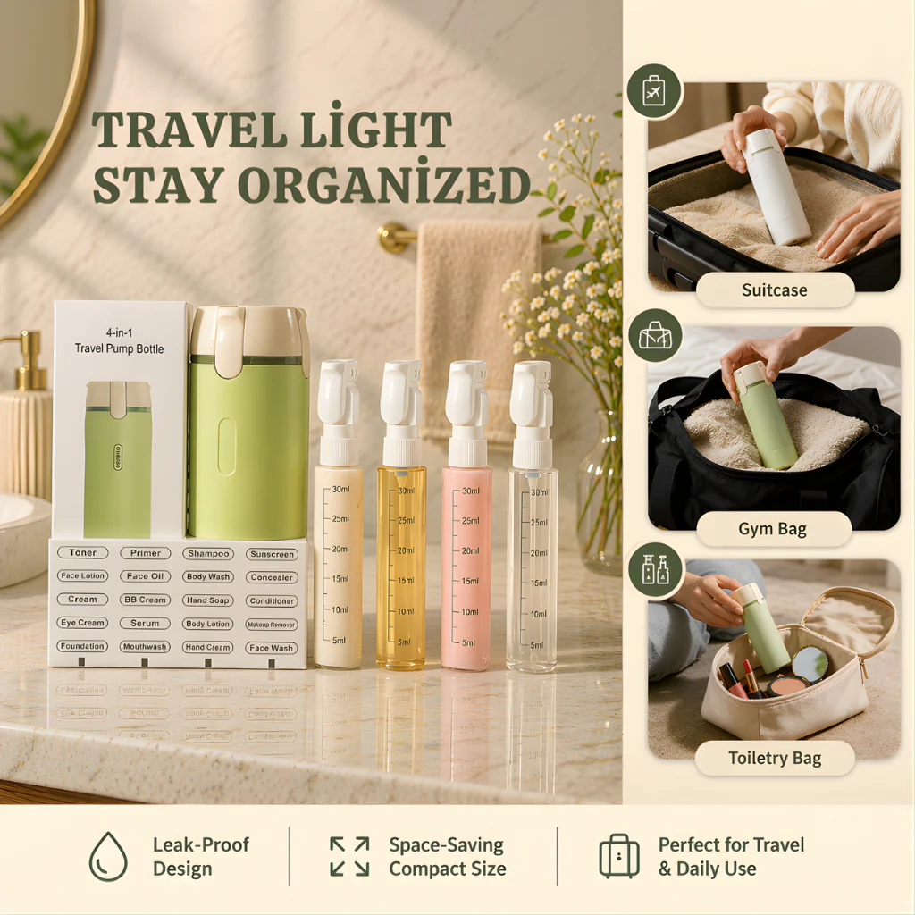4-in-1 Leakproof Rotatable Travel Dispenser Set